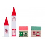 Set Trenulet din lemn Roller Coaster cu macara tunel si 130 de piese